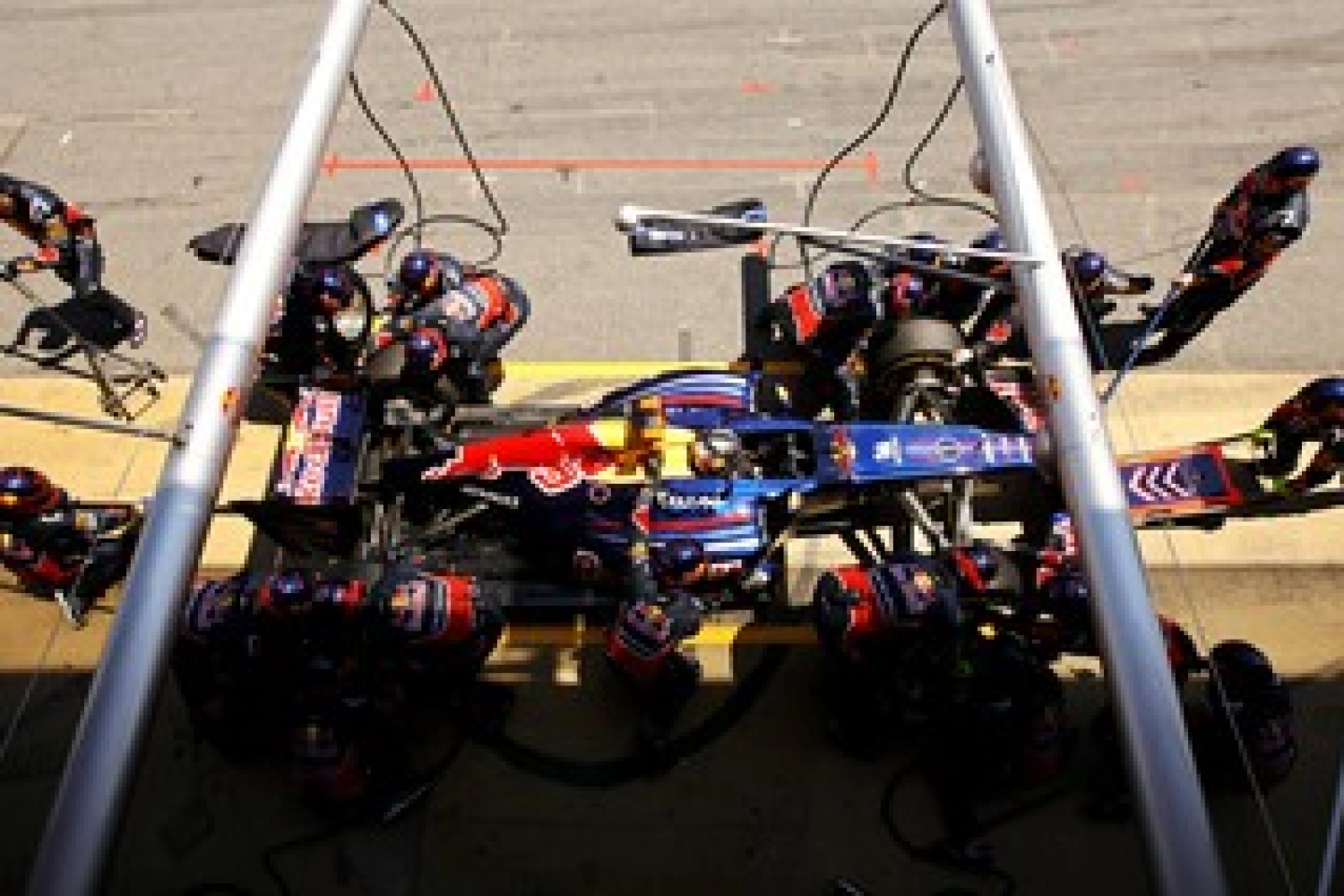 Red Bull and Mercedes the fastest in the pits