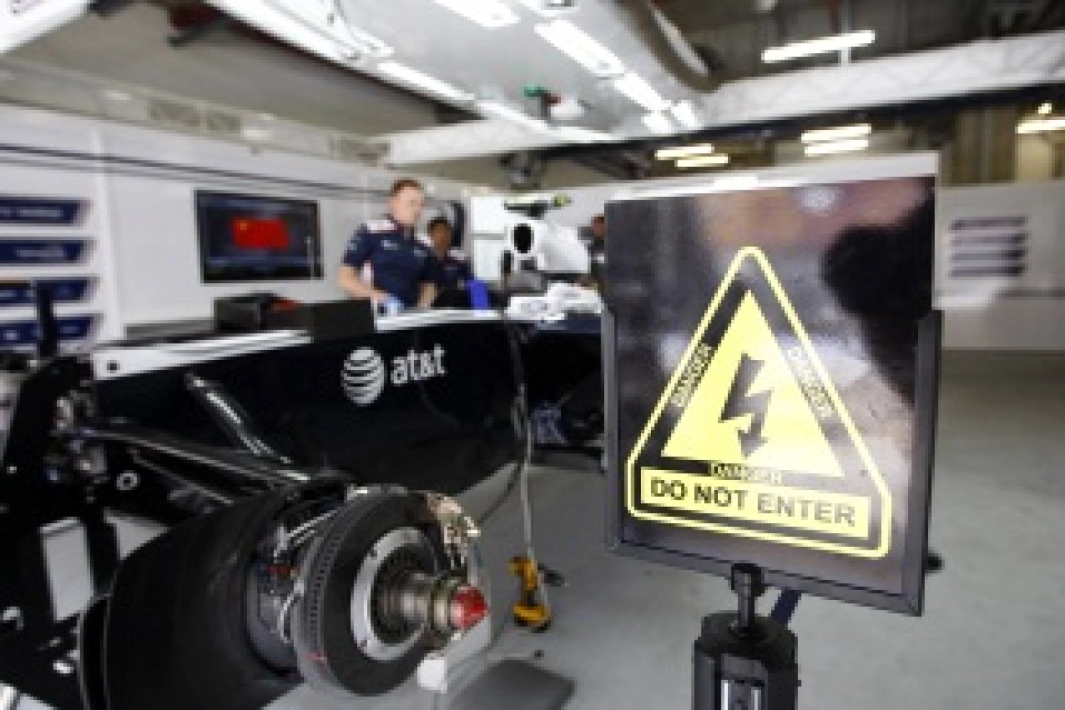 Fire in the Williams garage after the race