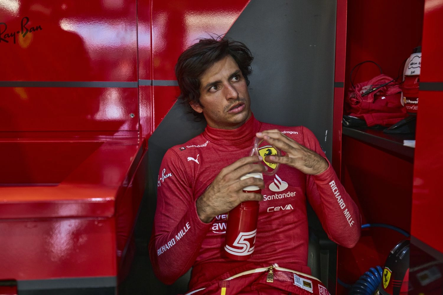 Sainz reacts to his accident with the Ferrari in Miami’s FP2