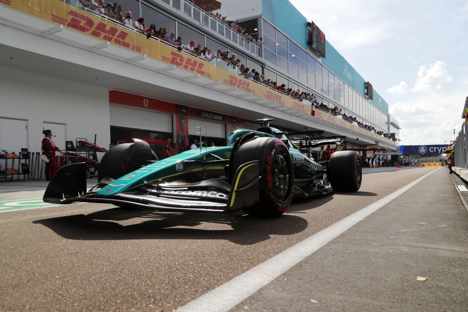 The two Aston Martin cars will leave the pit lane in Miami