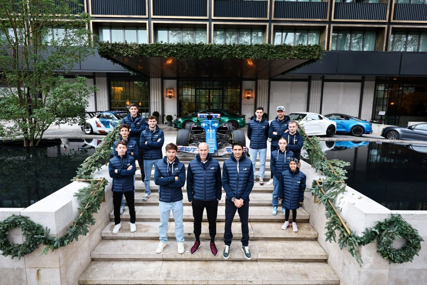Zinedine Zidane celebrates first year as Alpine ambassador with drivers in Madrid