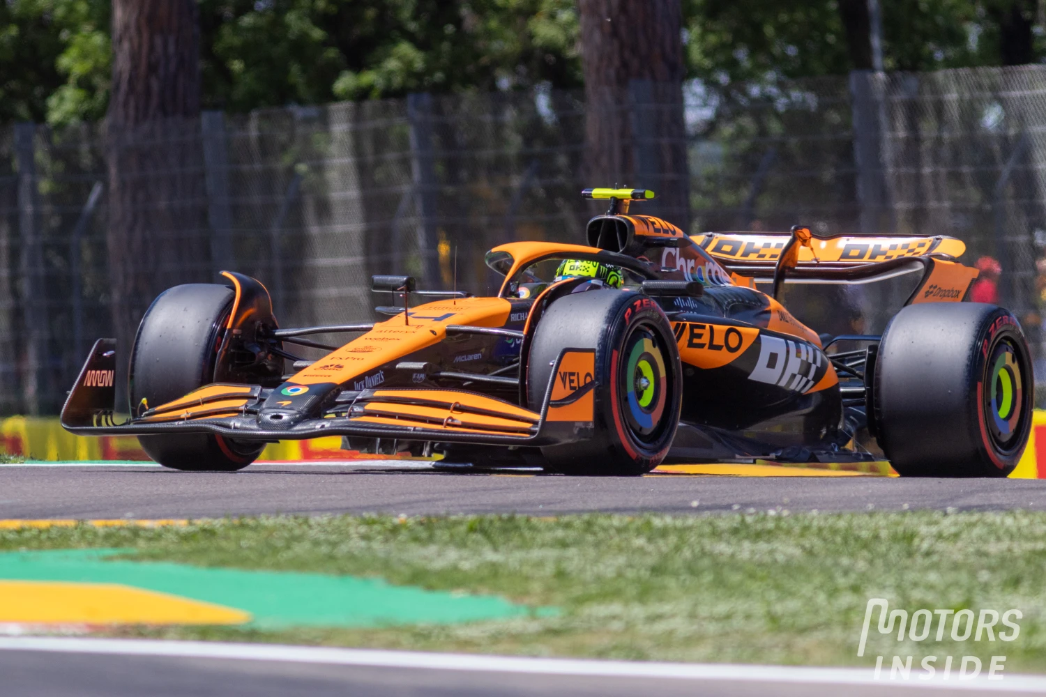 Lando Norris in an Ayrton Senna helmet for Monaco