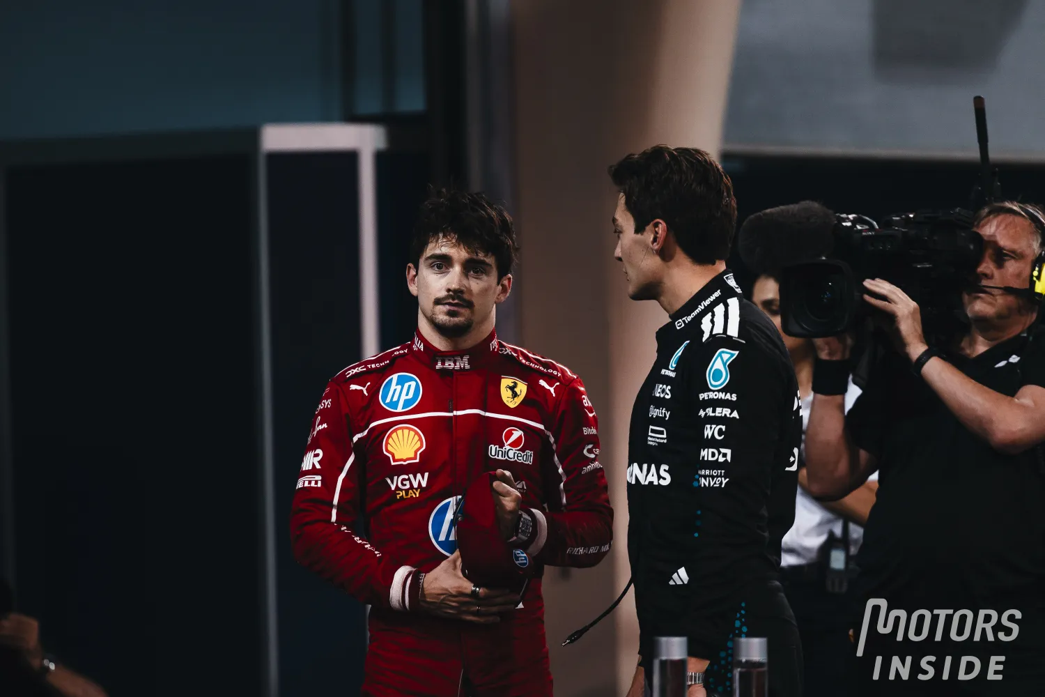 Charles Leclerc at the foot of the Bahrain Grand Prix podium