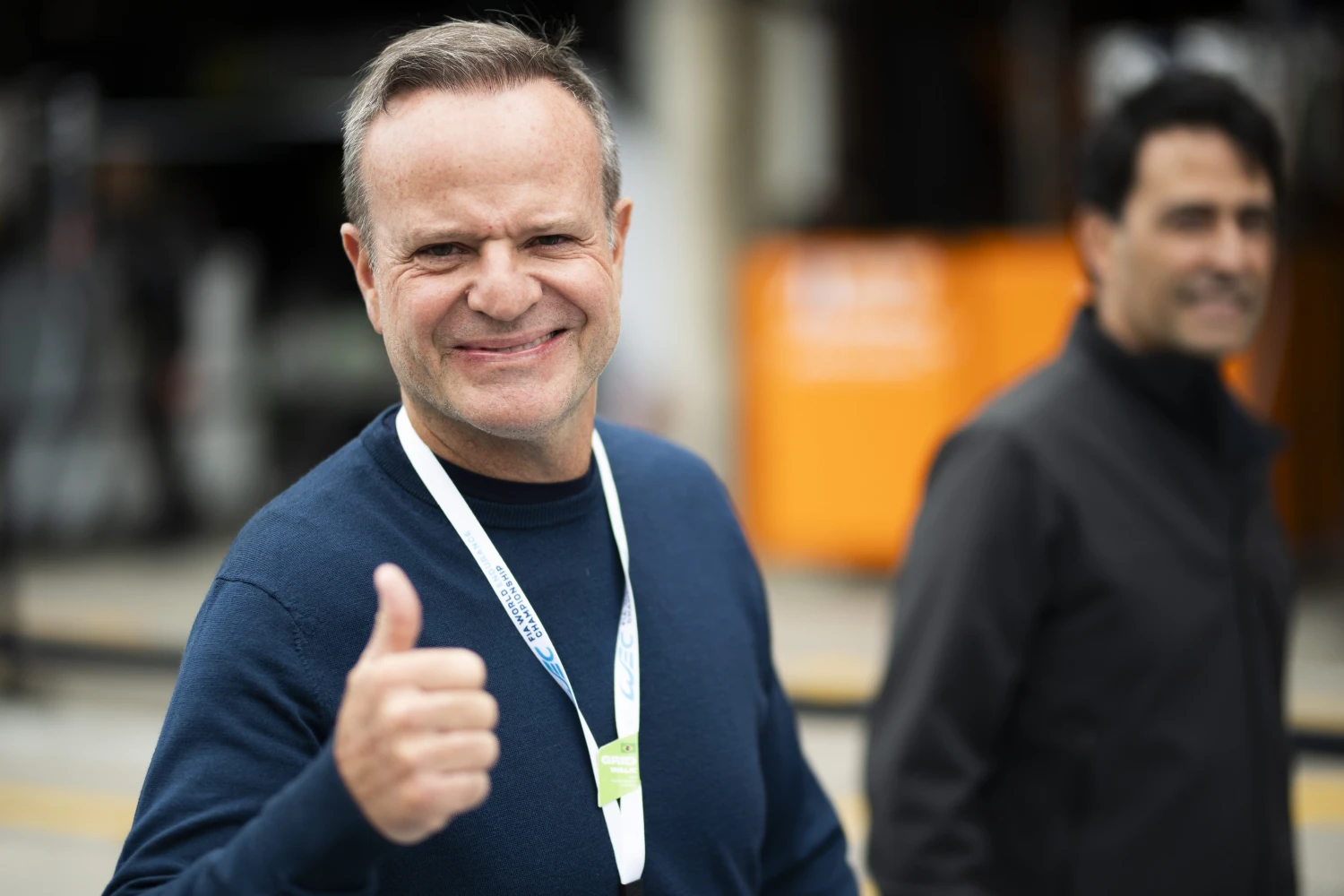 Rubens Barrichello admires his son Eduardo at the 24 Hours of Le Mans