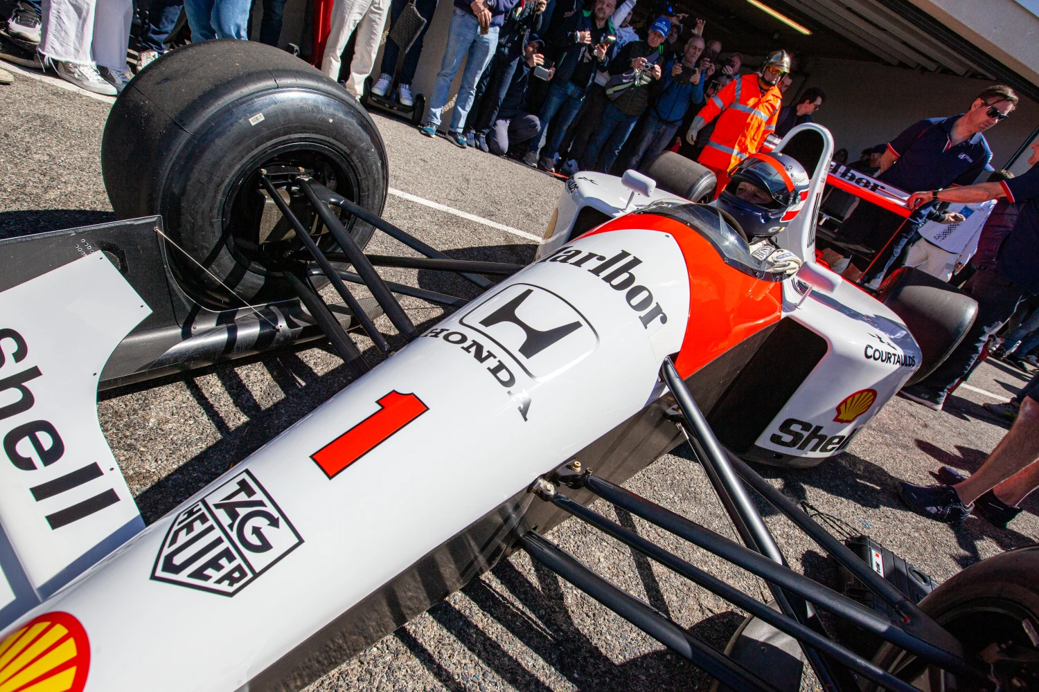 Berger au volant de la McLaren MP4-6 d'Ayrton Senna