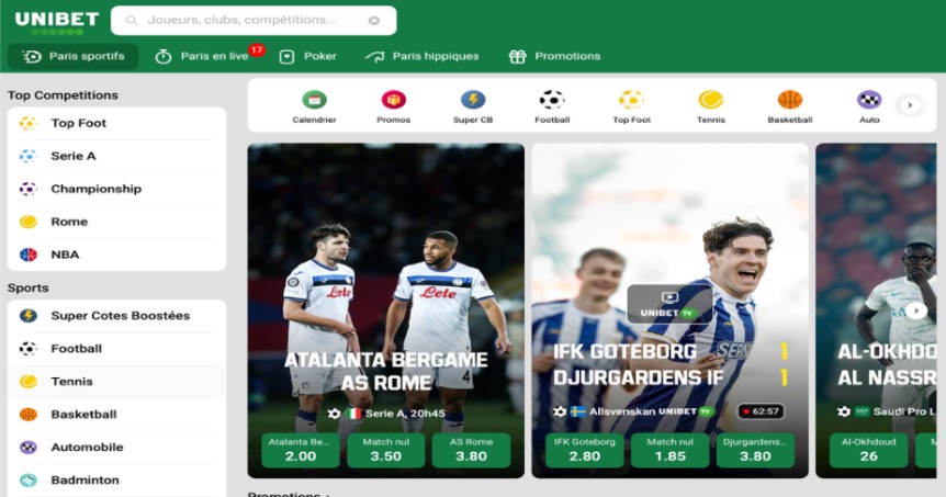Site de paris sportifs Unibet